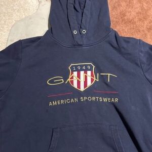 GANT Navy Hooded Sweatshirt with Light Gray Trim